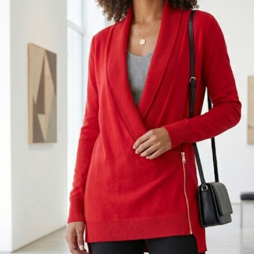 New York & Company Red Sweater with Zipper Detail
